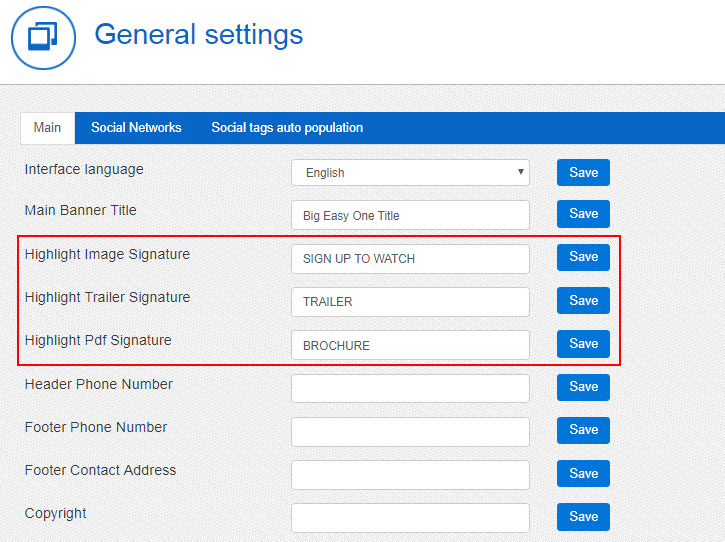 Highlights general settings